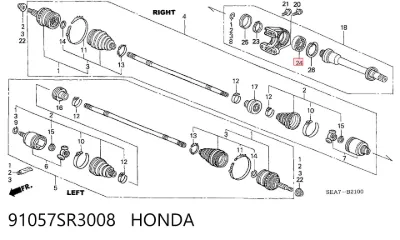 Soporte de rodamiento intermedio del semieje delantero HONDA 91057SR3008
