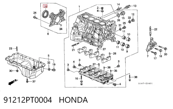 Retén de cigüeñal 91212PT0004 Honda