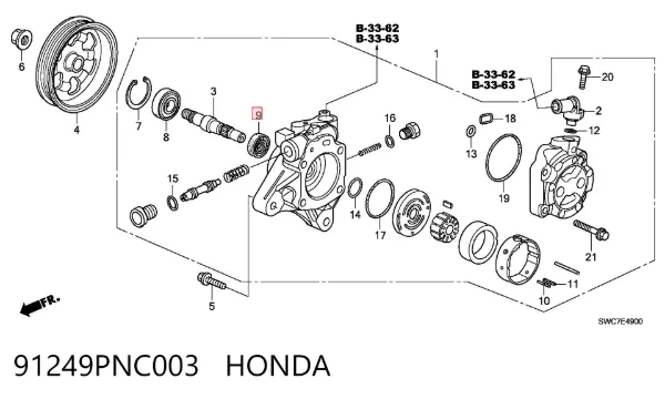 Retén de bomba de dirección asistida 91249PNC003 Honda