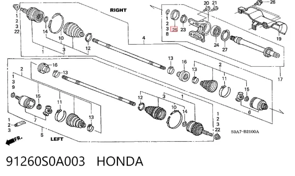  91260S0A003 Honda