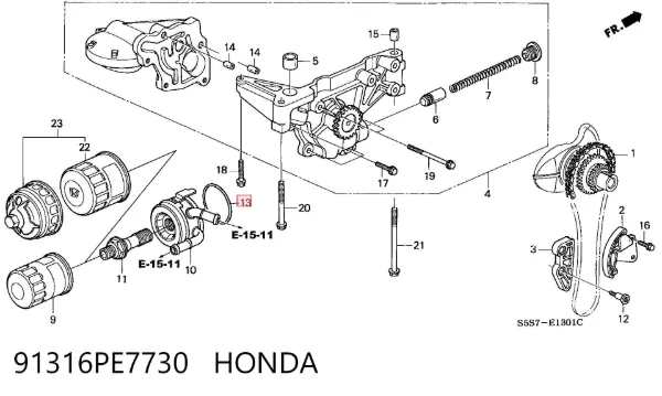 Anillo de sellado del enfriador de aceite 91316PE7730 Honda