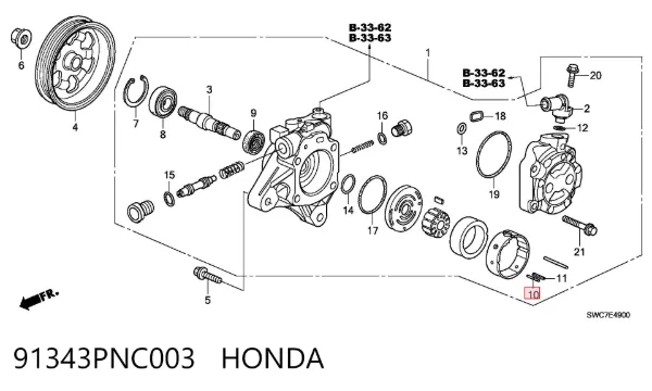 Retén de bomba de dirección asistida 91343PNC003 Honda