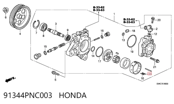 Retén de bomba de dirección asistida 91344PNC003 Honda