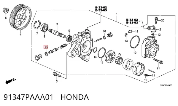 Retén de bomba de dirección asistida 91347PAAA01 Honda