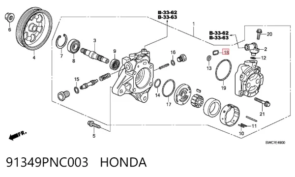 Retén de bomba de dirección asistida 91349PNC003 Honda
