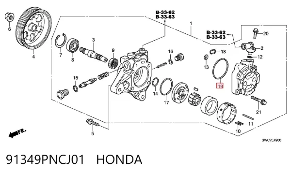 Retén de bomba de dirección asistida 91349PNCJ01 Honda