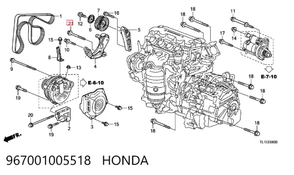Perno del tensor de la correa de transmisión 967001005518 Honda
