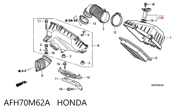 Caudalímetro AFH70M62A Honda