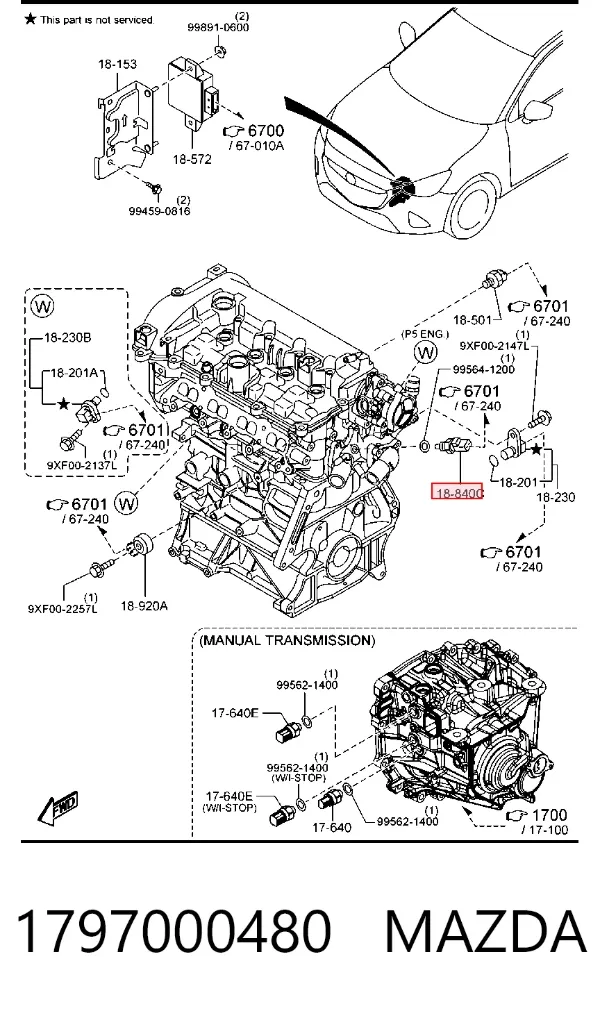 Sensor de temperatura del refrigerante del tablero 1797000480 Mazda
