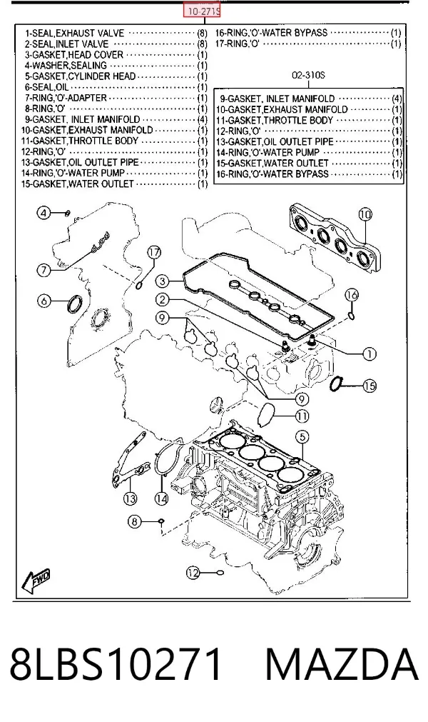 Juego de juntas para motor 8LBS10271 Mazda