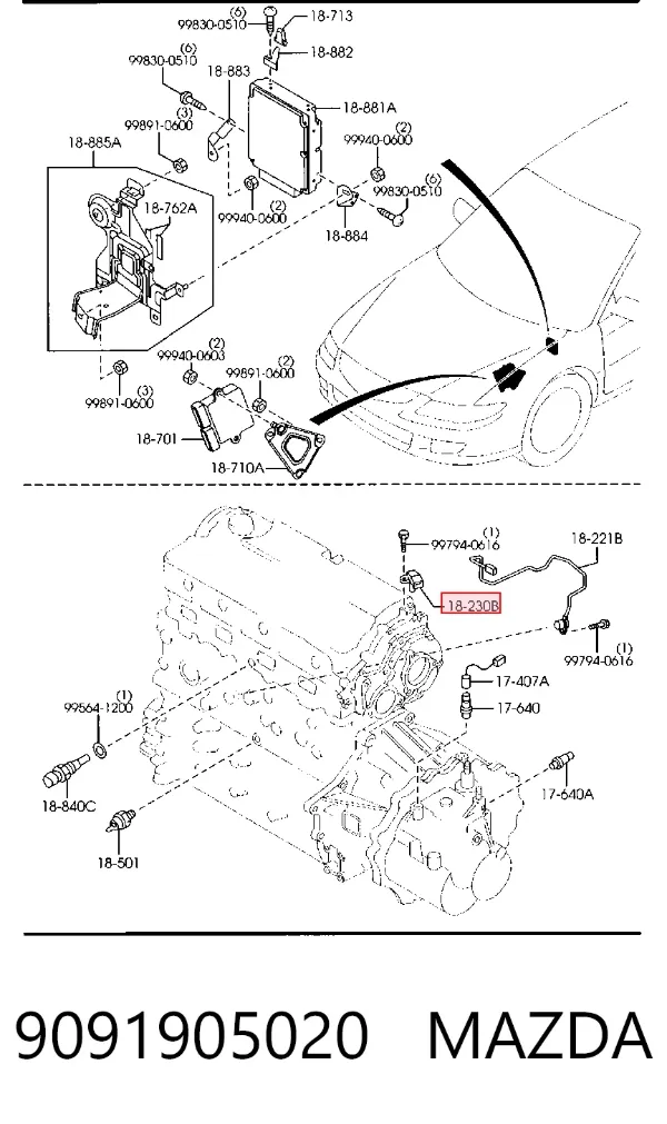 Sensor de árbol de levas 9091905020 Mazda