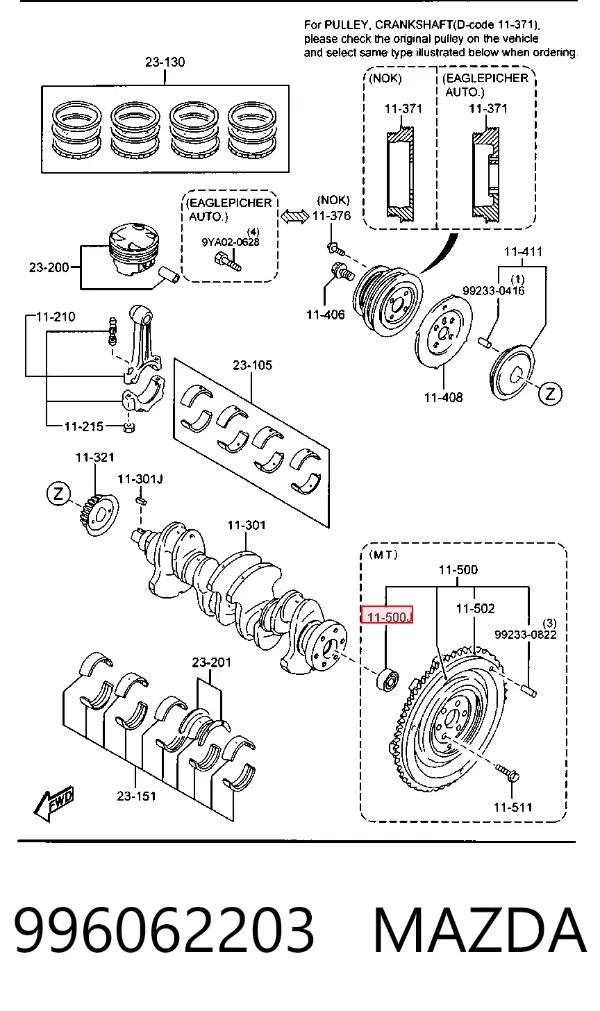 Rodamiento alternador 996062203 Mazda