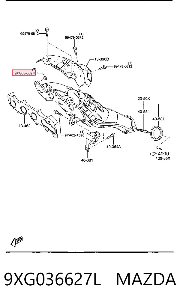 Tuerca del colector de escape 9XG036627L Mazda