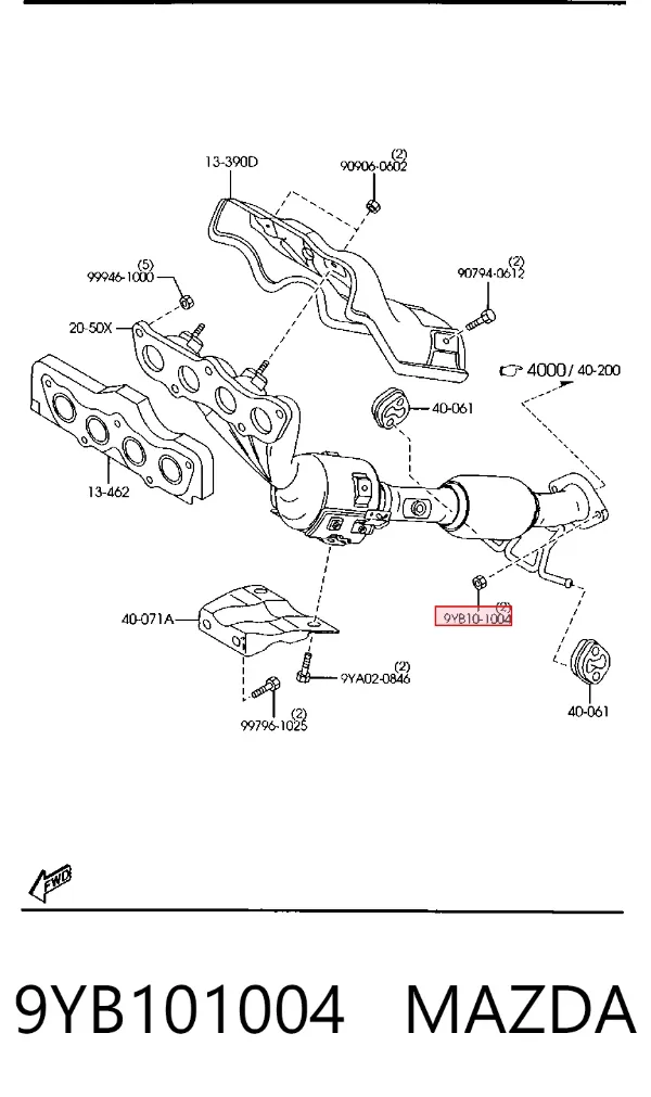 Tuerca de fijación del tubo de escape 9YB101004 Mazda