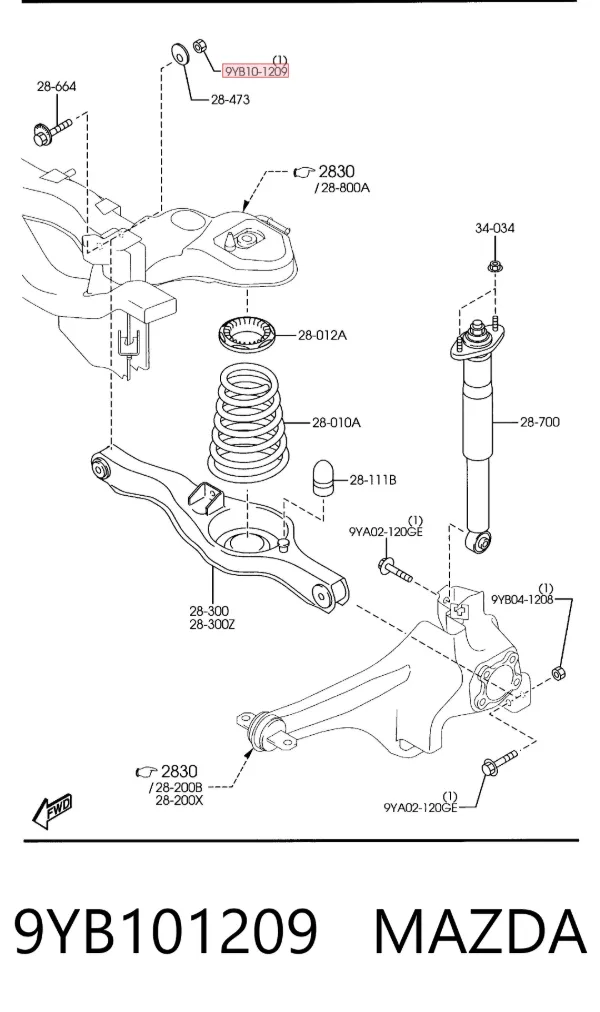 Tuerca excéntrica del brazo inferior trasero 9YB101209 Mazda