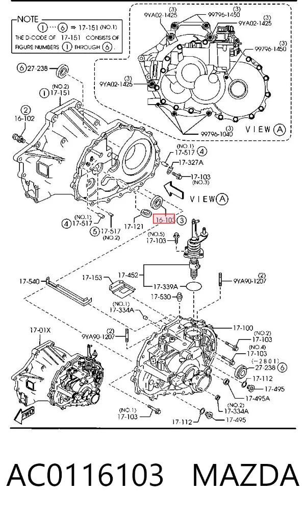 Retén del eje primario de la transmisión AC0116103 Mazda