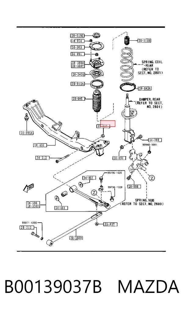 Tuerca excéntrica del brazo inferior trasero B00139037B Mazda