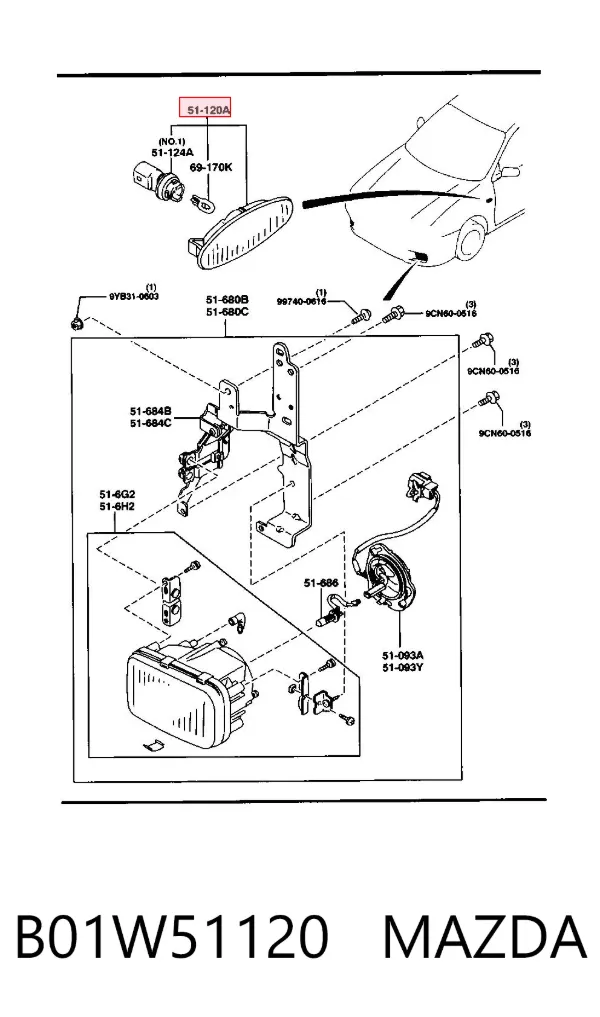 Luz intermitente de guardabarros B01W51120 Mazda
