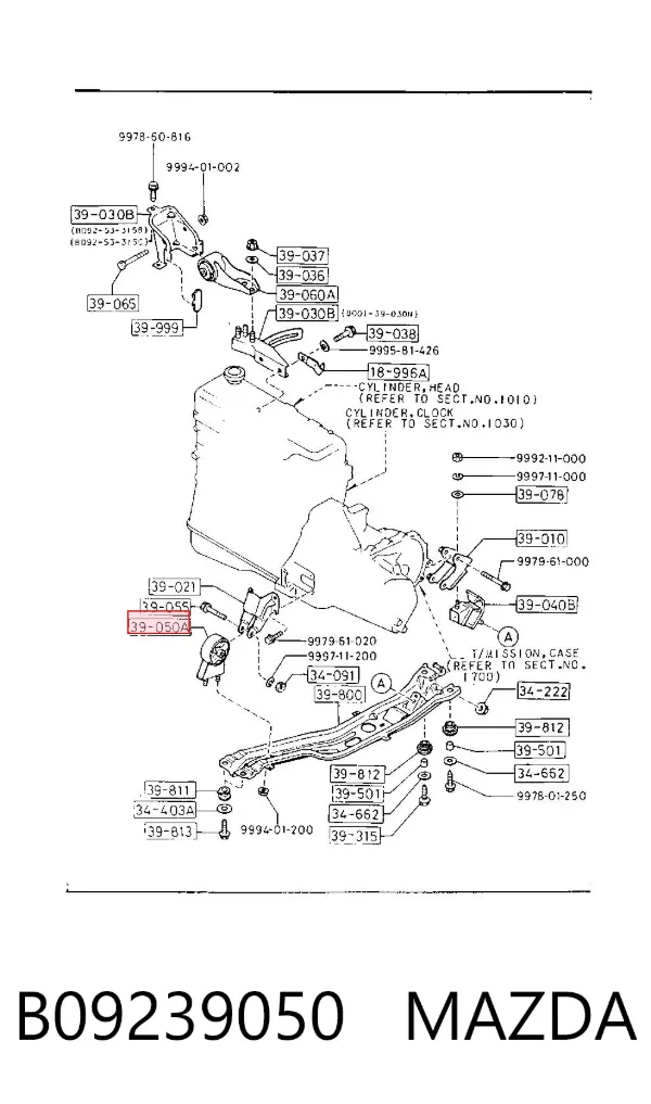 Soporte de motor delantero B09239050 Mazda