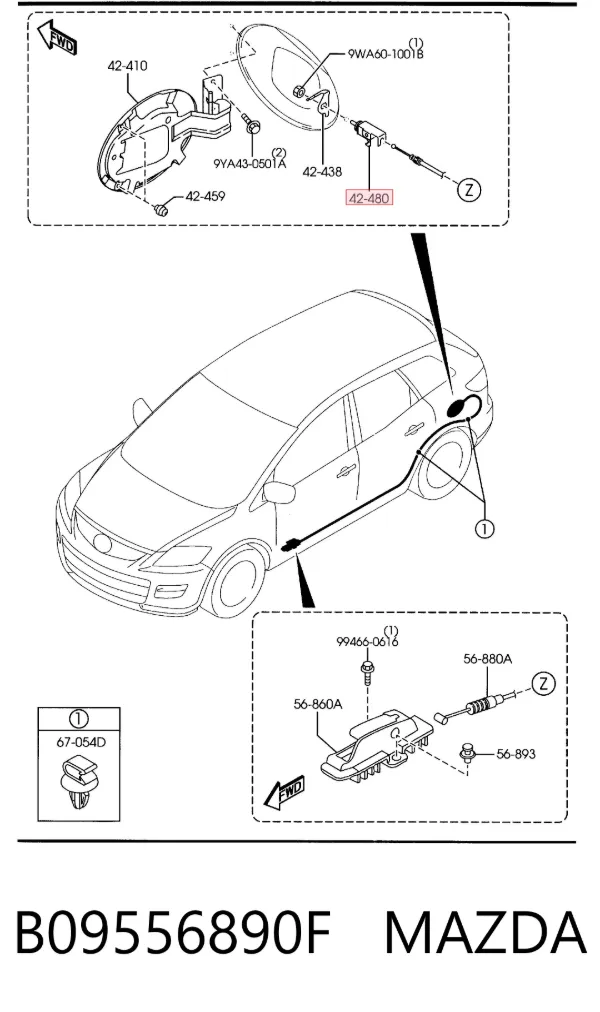 Cerradura de la tapa del depósito de combustible B09556890F Mazda