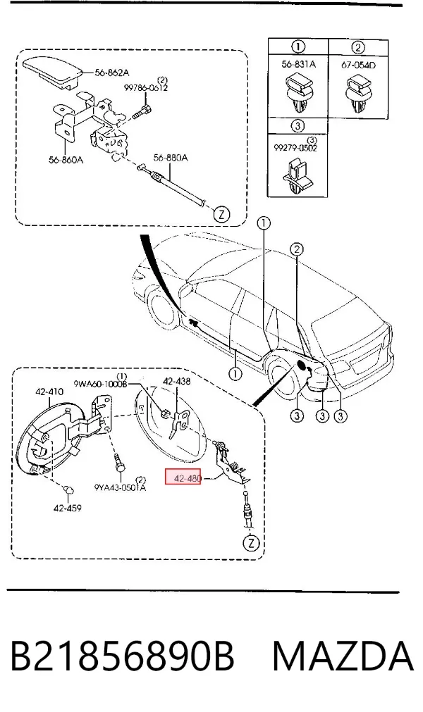 Cerradura de la tapa del depósito de combustible B21856890B Mazda