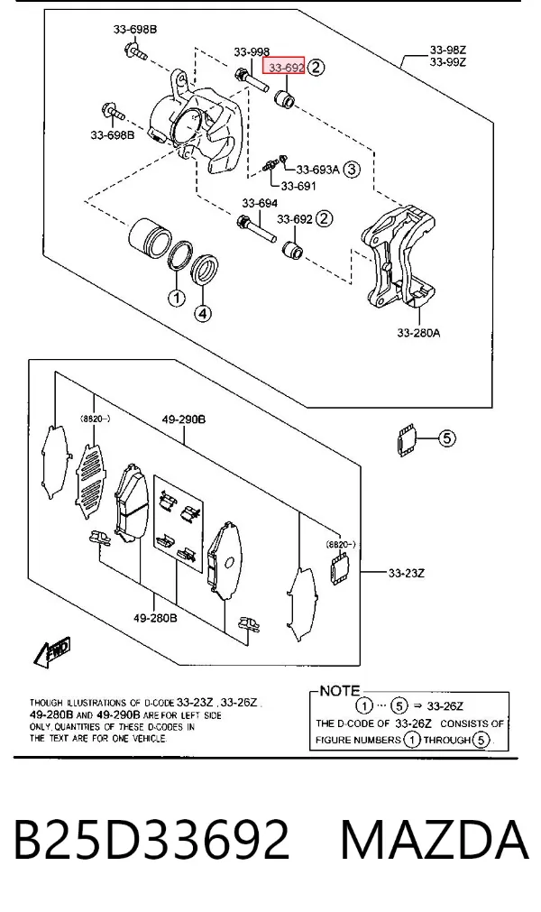 Fuelle de guía de pinza de freno delantero B25D33692 Mazda