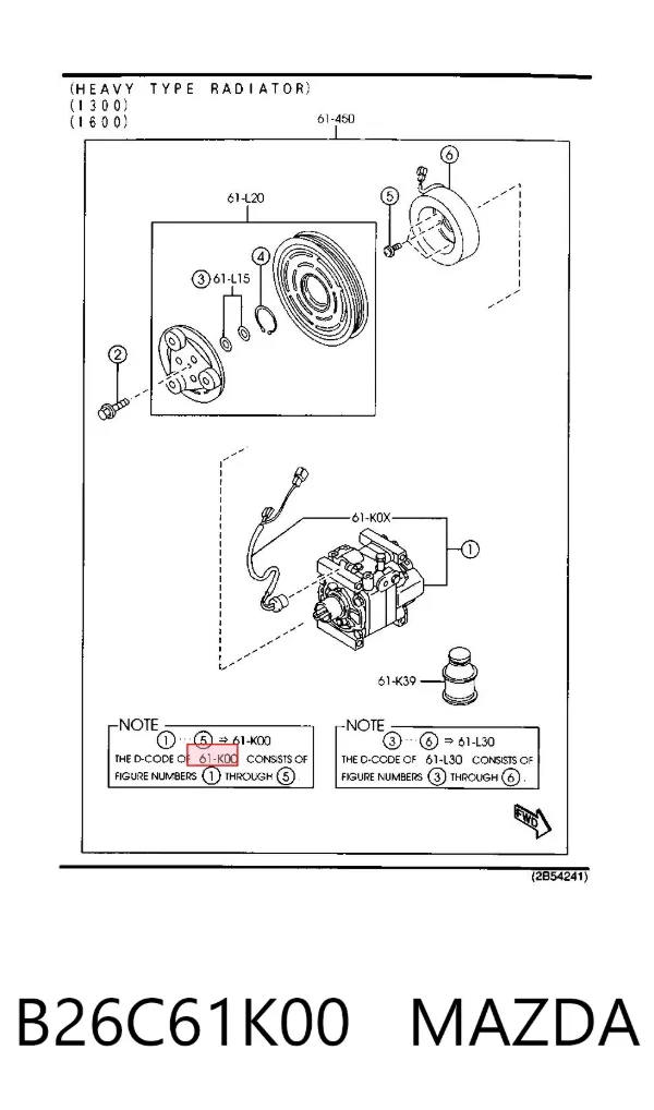 Compresor de aire acondicionado B26C61K00 Mazda