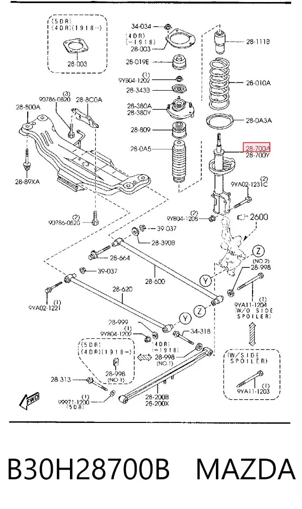 Amortiguador trasero derecho B30H28700B Mazda