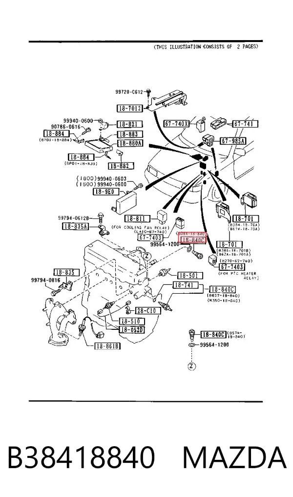 Sensor de temperatura B38418840 Mazda