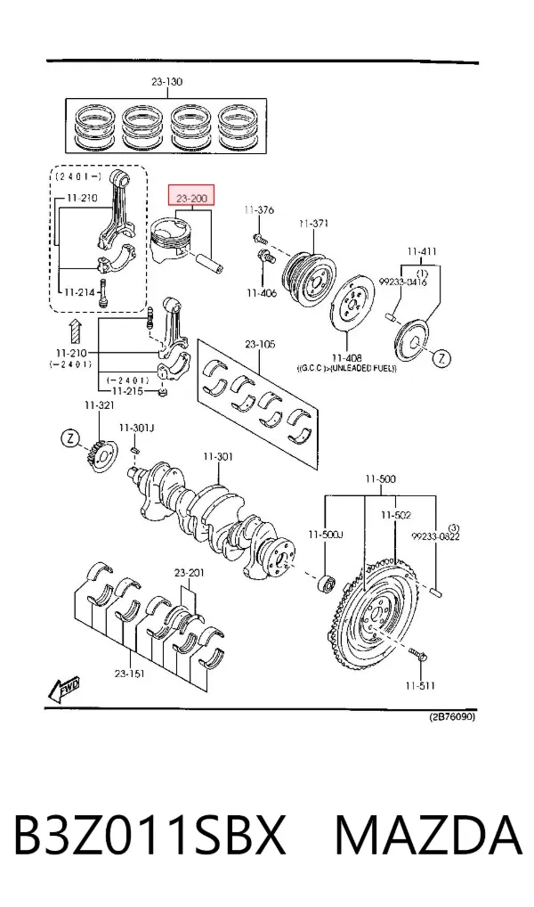 Juego de pistones para motor, segunda reparación (+0,50) B3Z011SBX Mazda