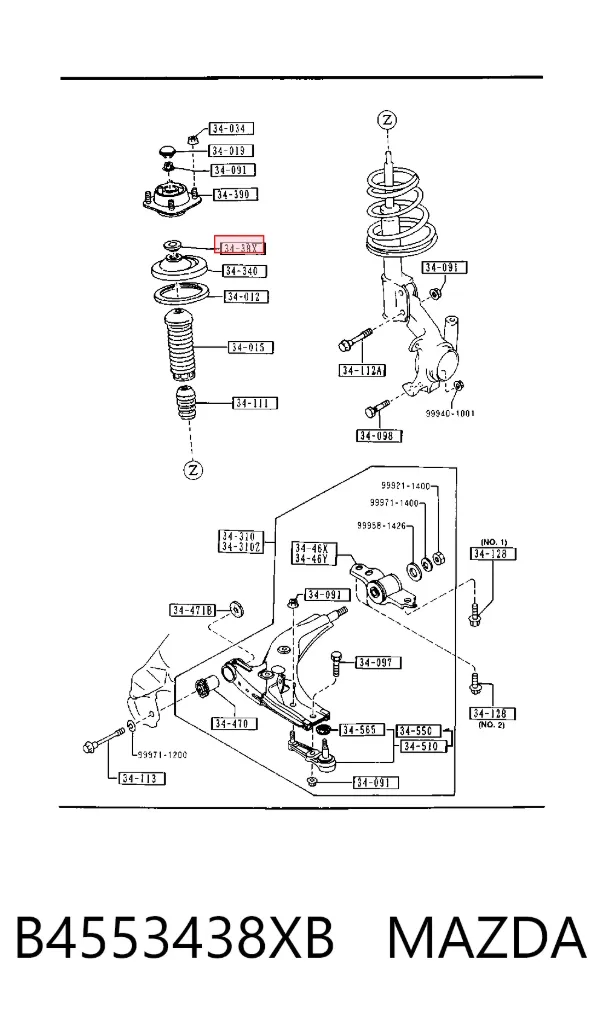 Rodamiento de soporte del amortiguador delantero B4553438XB Mazda