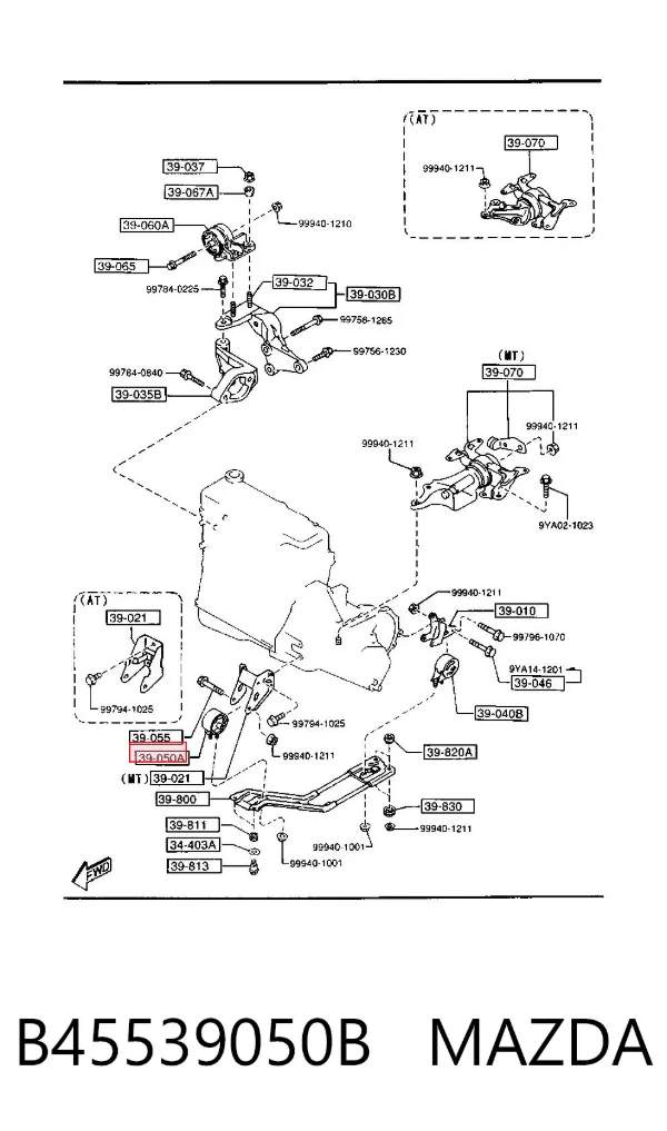 Soporte de motor delantero B45539050B Mazda