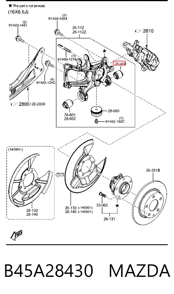 Buje exterior del brazo transversal trasero B45A28430 Mazda