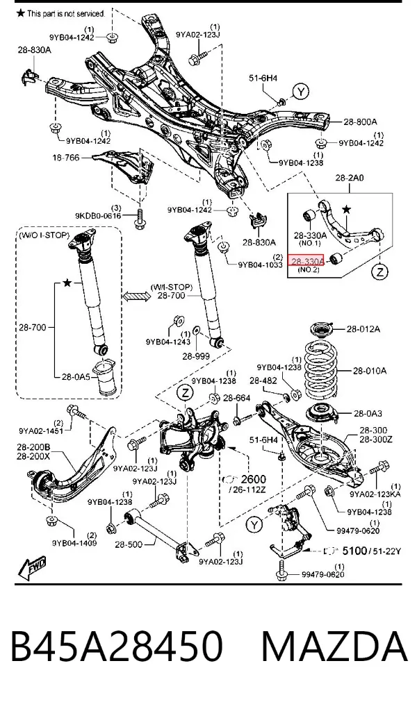 Silentblock del brazo superior de suspensión trasera B45A28450 Mazda