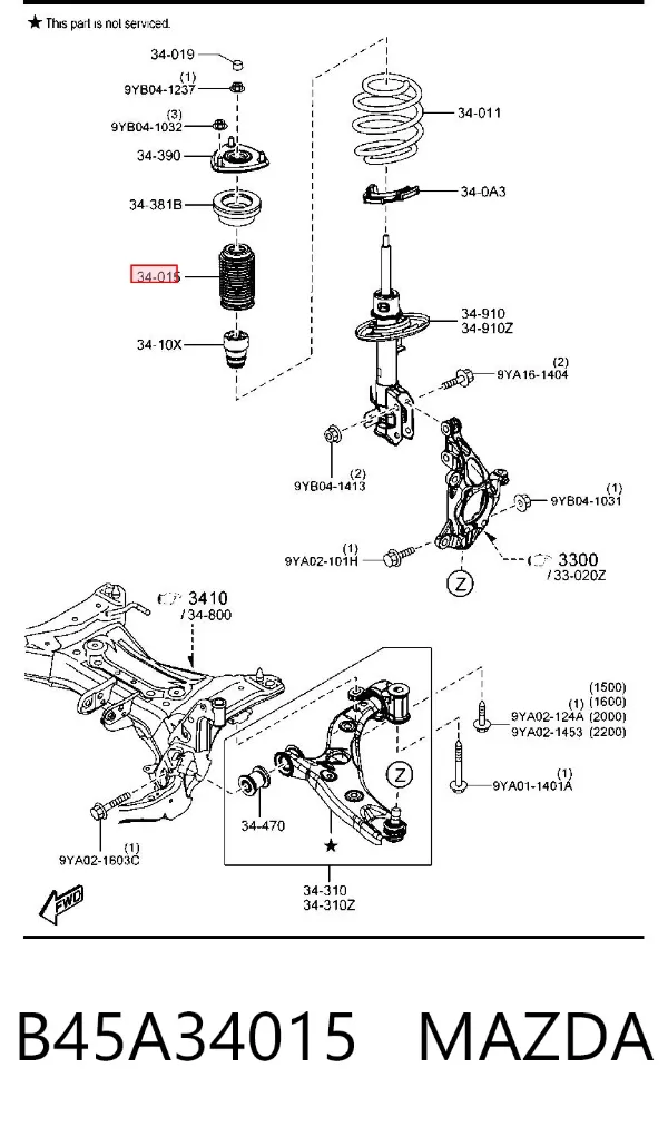 Fuelle, amortiguador delantero B45A34015 Mazda