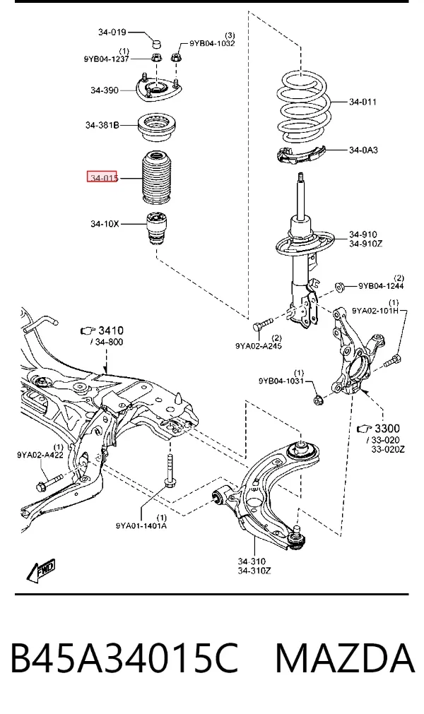 Fuelle, amortiguador delantero B45A34015C Mazda
