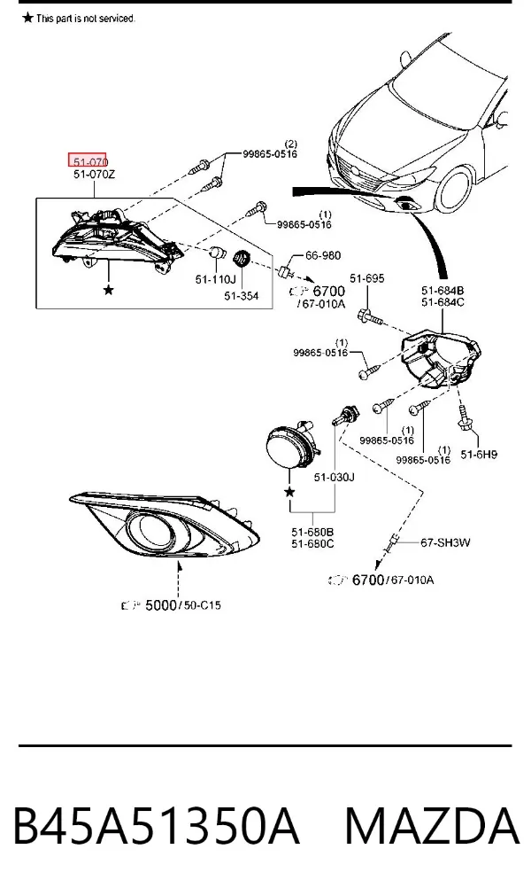 Piloto intermitente derecho B45A51350A Mazda
