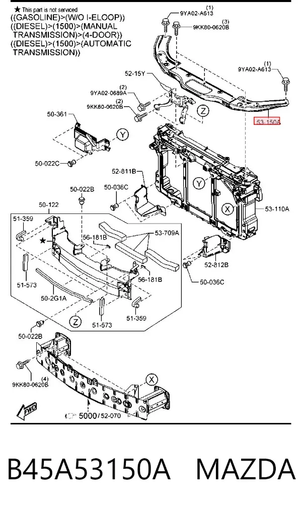 Soporte de radiador superior B45A53150A Mazda