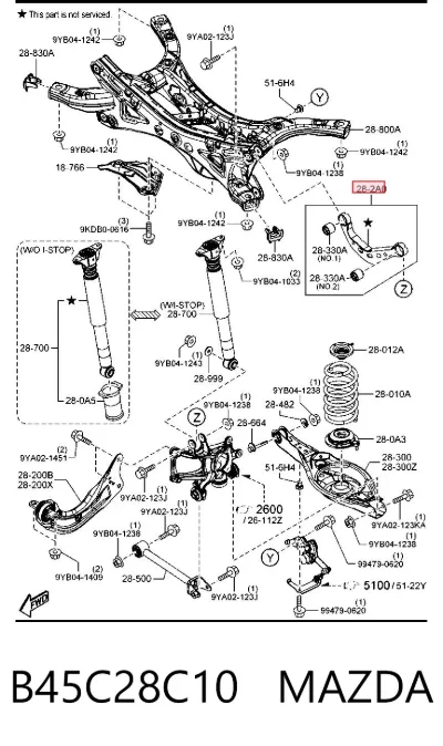 Brazo superior de suspensión trasera izquierdo/derecho MAZDA B45C28C10