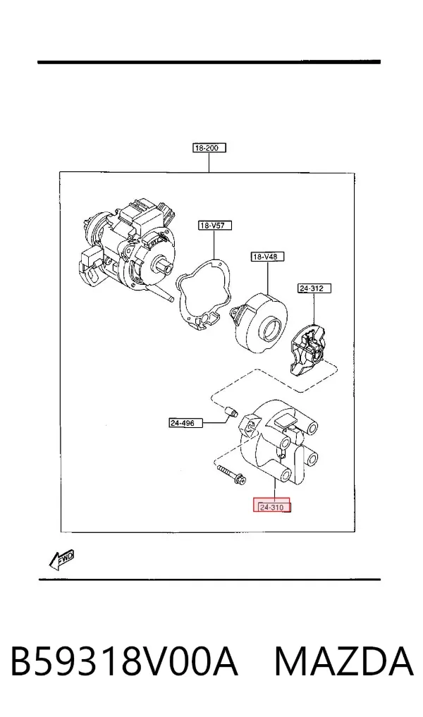 Tapa de distribuidor de encendido B59318V00A Mazda