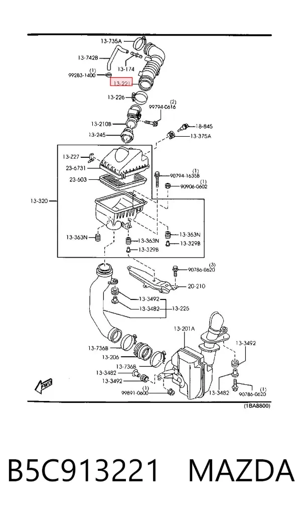 Manguito de aire del medidor de masa de aire Mazda 323 F V