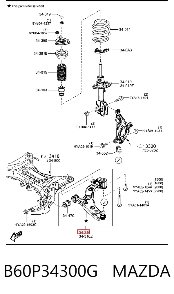 Brazo inferior derecho de la suspensión delantera B60P34300G Mazda