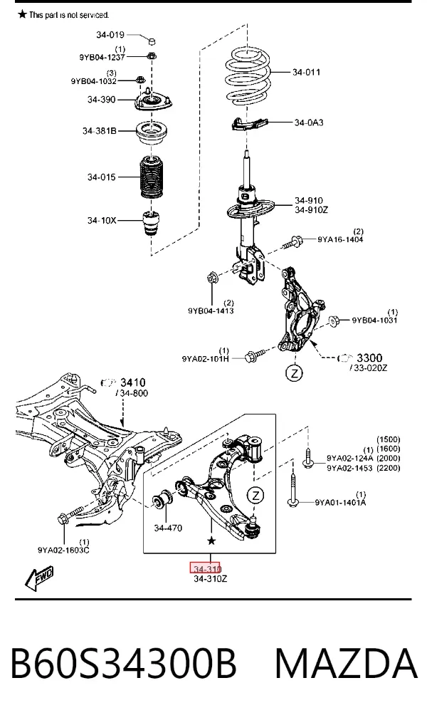 Brazo inferior derecho de la suspensión delantera B60S34300B Mazda
