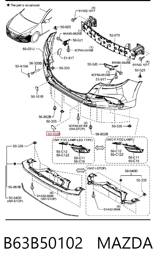 Tapa de la rejilla del radiador B63B50102 Mazda