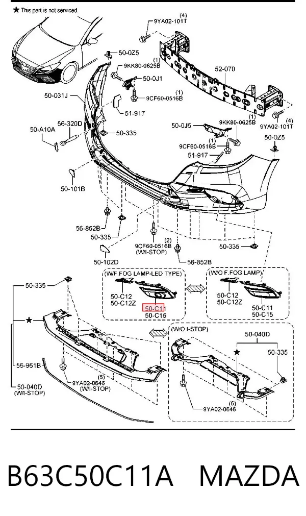 Tapa de rejilla de faro antiniebla delantero derecho B63C50C11A Mazda