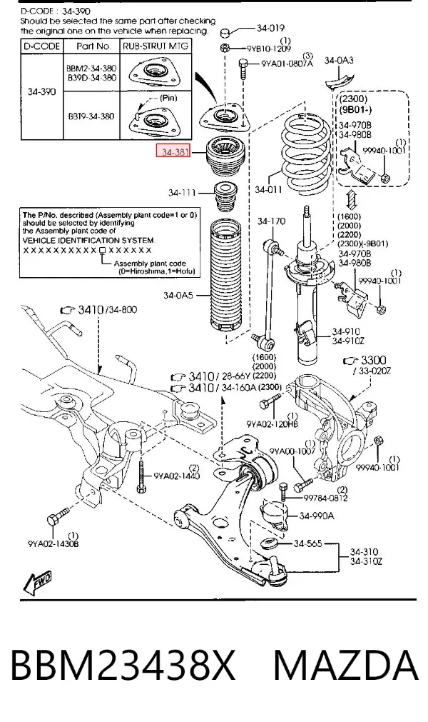 Rodamiento de soporte del amortiguador delantero BBM23438X Mazda