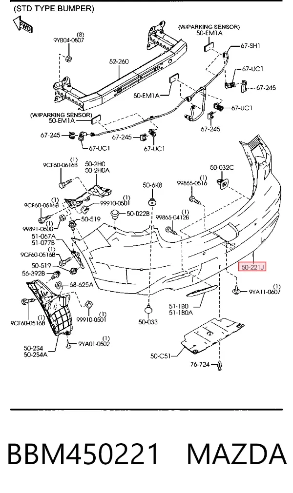 Parachoques trasero BBM450221 Mazda