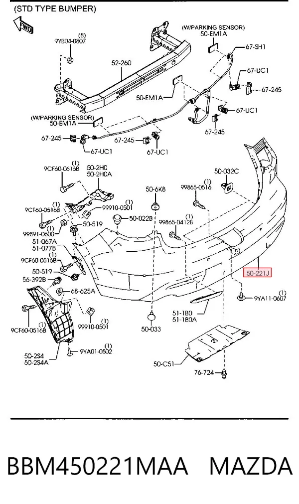 Parachoques trasero BBM450221MAA Mazda