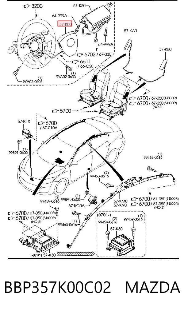 Airbag de volante BBP357K00C02 Mazda