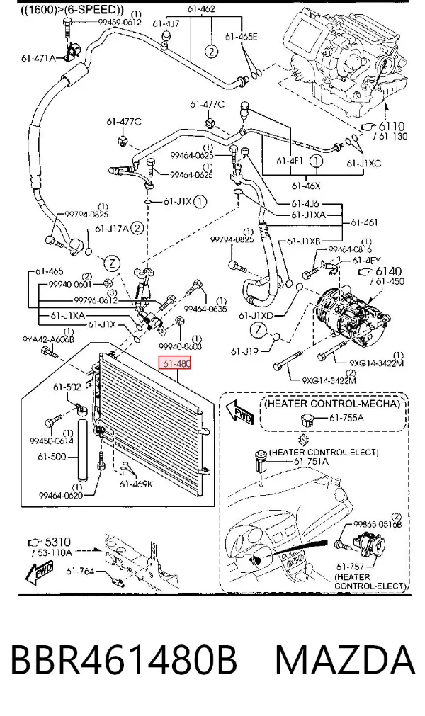 Condensador aire acondicionado BBR461480B Mazda